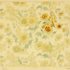 Design for dress silk or print with yellow flower