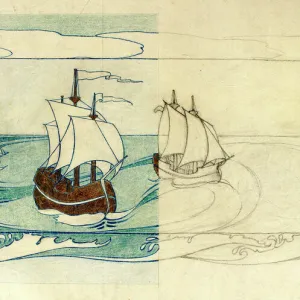 Design for Frieze (Wallpaper) with sailing ships