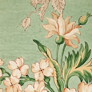 Design for Printed Textile in cream and green