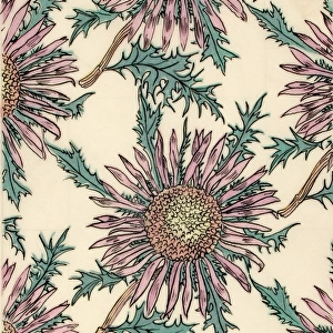 Design for printed textile with pink flowers