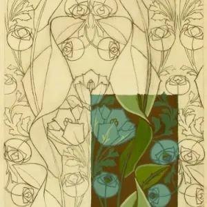 Blue flowers in Art Nouveau style, a Print of Design for Textile Blue flowers in Art Nouveau style, a Print of Design for Textile
