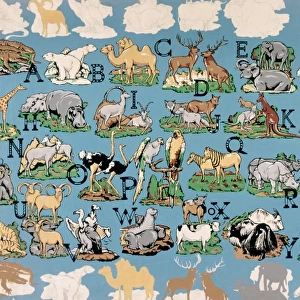 Design for textile or wallpaper with animal alphabet