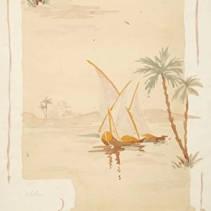 Design for Wallpaper with boats and trees