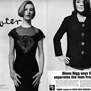 Diana Rigg wearing SWAPL jacket, Roter advertisement