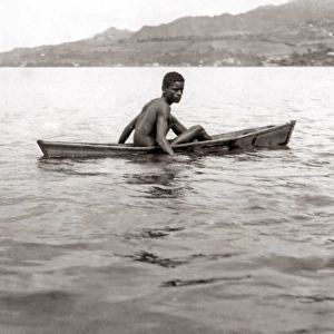 Diver and boat, the harbour of St Pierre, Martinique, circa