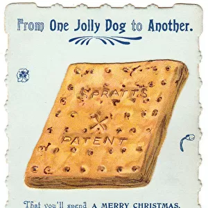 Dog biscuit with comic verse on a Christmas card