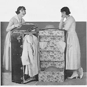The Dolly Sisters with luggage, packing for a trip to Palm Beach