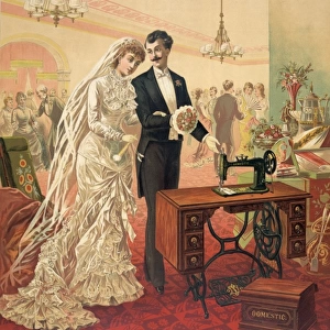 Domestic sewing machine. Bride and groom
