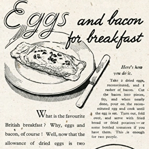 Dried eggs and bacon for breakfast 1945