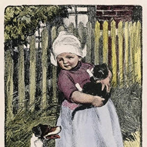 Dutch girl with cat and dog