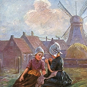 Dutch Peasant Girls knitting Fathers socks