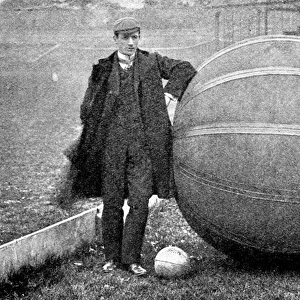 E. V. Hanegan and a Pushball ball, Crystal Palace, 1902