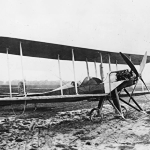Early type of British BE2 biplane on an airfield