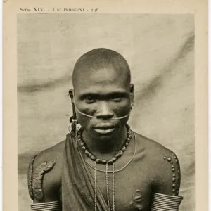 East African Tribesman - Extensive Scarification, Nose Chain