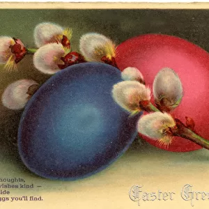 Easter postcard with eggs and catkins