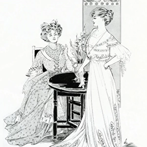 Edwardain women wearing tea frock and bridge dress 1907