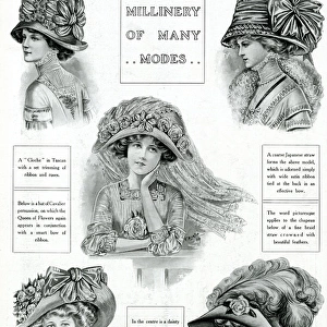 Edwardian bows, floral and feathered hats 1909