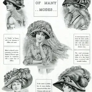 Edwardian bows, floral and feathered hats 1909