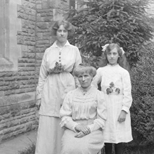 Three Edwardian women in a garden, Mid Wales