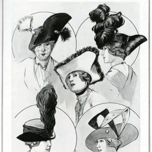 Edwardian women in tricorne and bicorne hats 1912