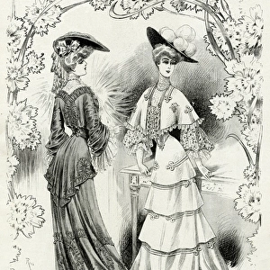 Edwardian women wearing bell shaped skirts 1904