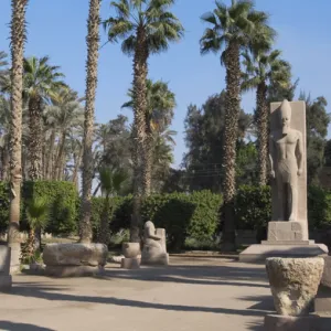 Egypt. Memphis. Mit Rahina Open Air Museum with statue - Pha