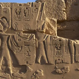 Egyptian Art. Karnak. The Pharaoh surrounded by two diviniti