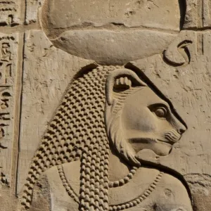 Egyptian Art. Temple of Kom Ombo. Sekhmet, the lion-headed g