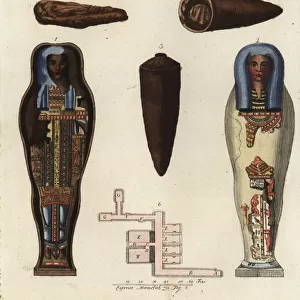 Egyptian mummies and coffins