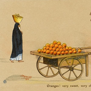 Egyptian Orange Seller with hand cart