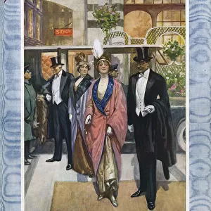 Elegant couple arriving for supper at the Savoy, 1913