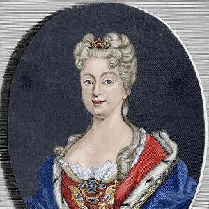 Elisabeth Farnese (1692-1766). Engraving. Colored