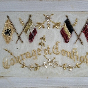 Embroidered silk on card - Allied flags