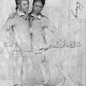 Eng and Chang, Siamese twins, with their autographs
