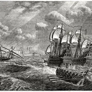 The English fleet before Cadiz, Spain, 30 June 1596, prior to an attack on the harbour