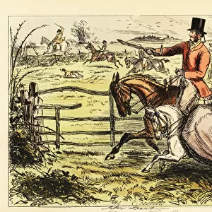 English lady riding sidesaddle in a fox hunt, 19th century