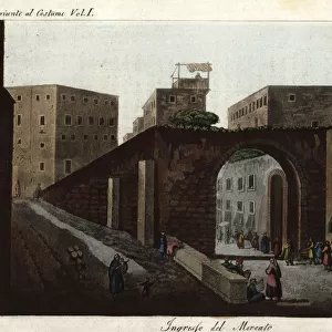 Entrance to the bazaar or market of Jerusalem, Israel, 1800s