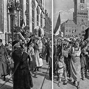 Entry of Belgian troops into Bruges, 1918 by Matania