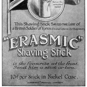 Erasmic shaving stick advertisement, WW1