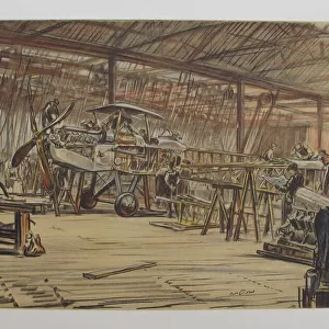 Erecting Aeroplanes, by Muirhead Bone, WW1