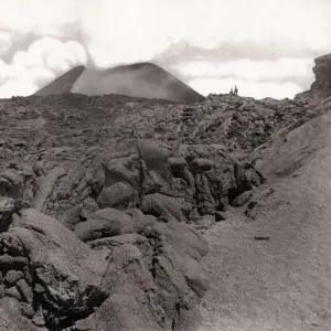 Eruption lava on slopes of volcano Mount Vesuvius, Italy