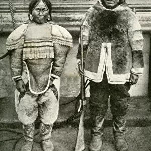 Eskimo couple in winter costume, Greenland