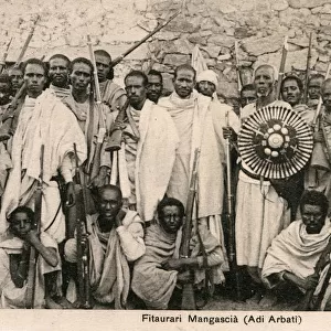 Ethiopian Chief Fitaurari Mangasha and his warriors
