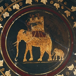 Etruscan plate with a war elephant fighting against