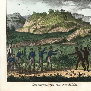 Europeans meeting with the Aborigine natives of Australia
