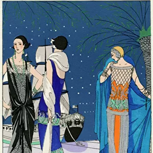Three evening outfits by Drecoll, Premet and Paul Poiret