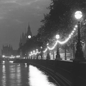 Evening photo of lights along the Embankment