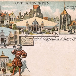 Exhibition souvenir postcard, Old Antwerp, Belgium
