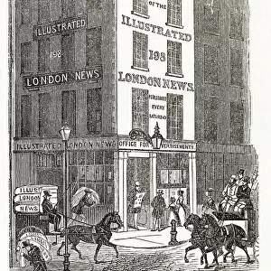 Exterior of the publishing office of The Illustrated London News, at 198 Strand on the corner with Milford Lane London. When it was first established the weekly news magazine was publishing every Saturday