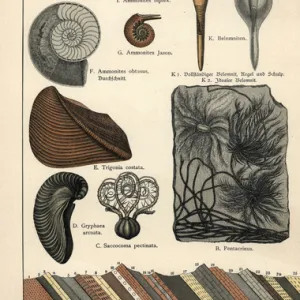 Extinct crinoids, ammonites and squid